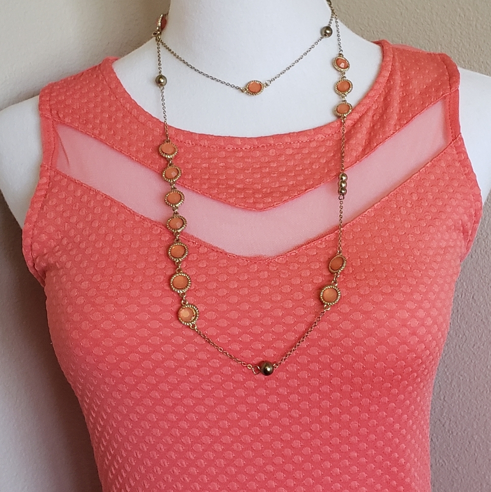 Xhilaration Coral Pink Mesh Yoke Mini Dress - Picture 3 of 8